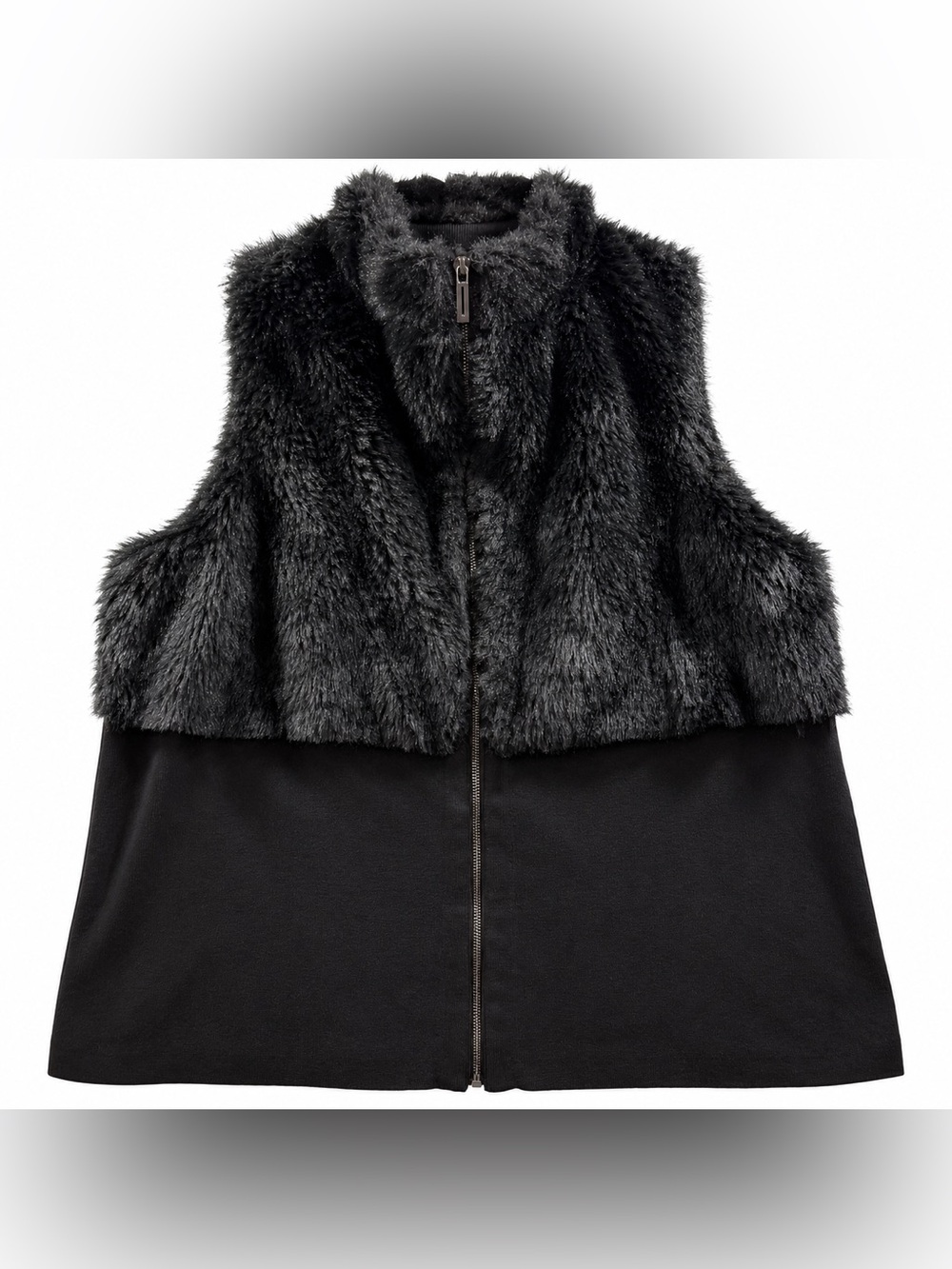 Chico’s Zenergy Black Faux Fur Zip Front Vest Size 3 XL Cashmere Blend